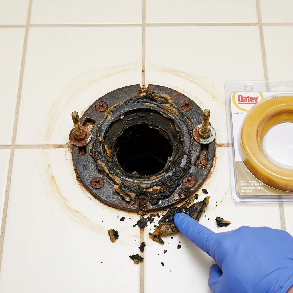 Failed wax ring showing water seepage at the base of a toilet in a Jackson, NJ home