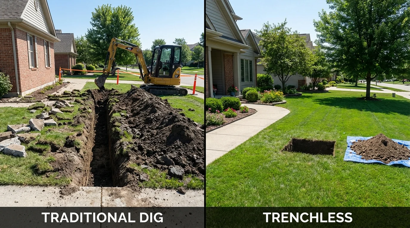 Trenchless sewer repair with minimal yard damage versus traditional excavation in Jackson, NJ